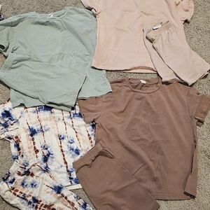 Casual Kids Tops/Bottoms Set - Pink, Green, Brown, Pattern